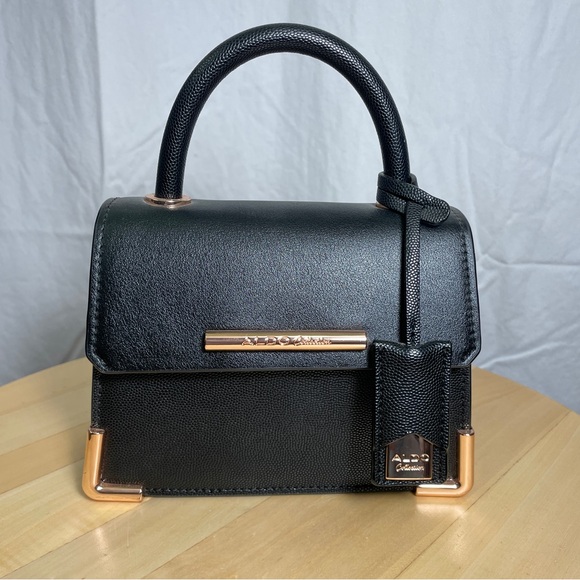 Aldo Women's Micro Mini Black Top Handle Crossbody Bag Handbag Rose Gold - Picture 2 of 9